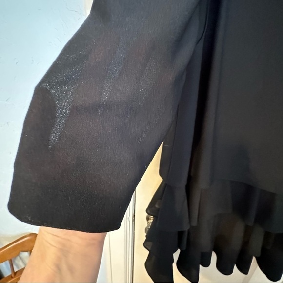 T Fe Vtg. Stunning Polyester Three Tiered Side Tie Long Sheer Sleeve Dress Sz 16 - Picture 6 of 16